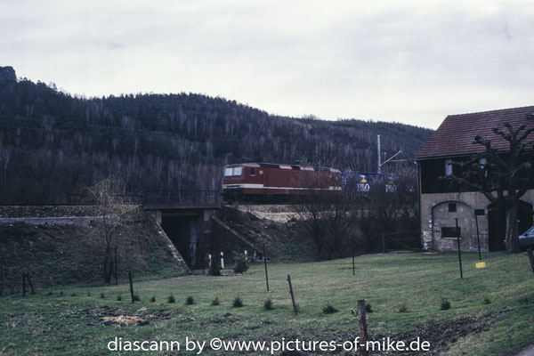 143 ??? am 17.2.1995 bei Rathen mit Güterzug