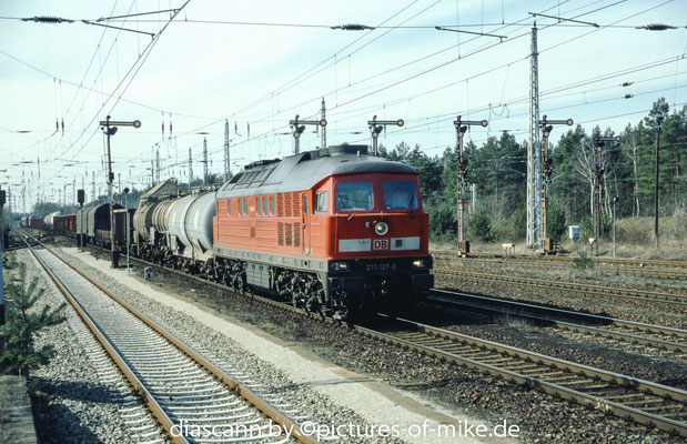 232 127 am 21.3.2003 mit Güterzug in Hosena