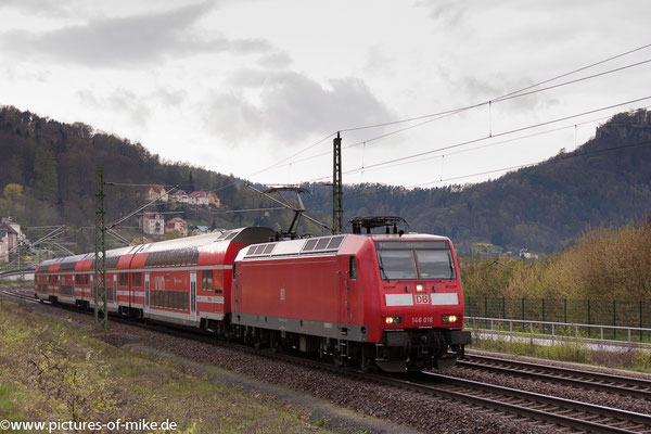 146 016 am 16.4.2016 in Königstein mit S1 nach Schöna