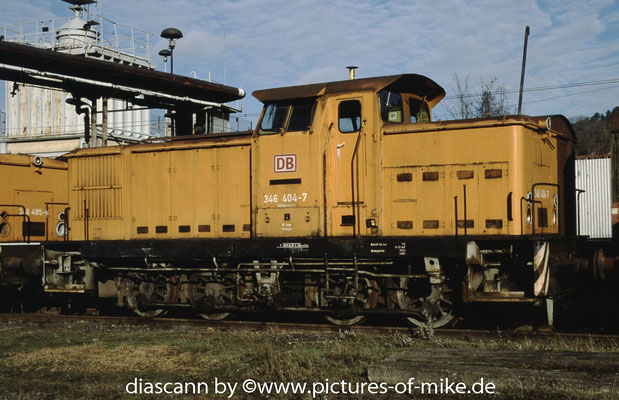 F-Nr. 11685 / 1967: DBAG 346 404 am 25.1.2003 abgestellt auf dem Werkstattgelände von Uwe Adam im Bw Eisenach. Indienststellung als V60 1404, dann 106 404