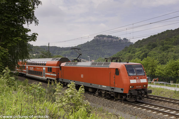 146 009 am 20.5.2016 in Königstein mit S1 nach Schöna