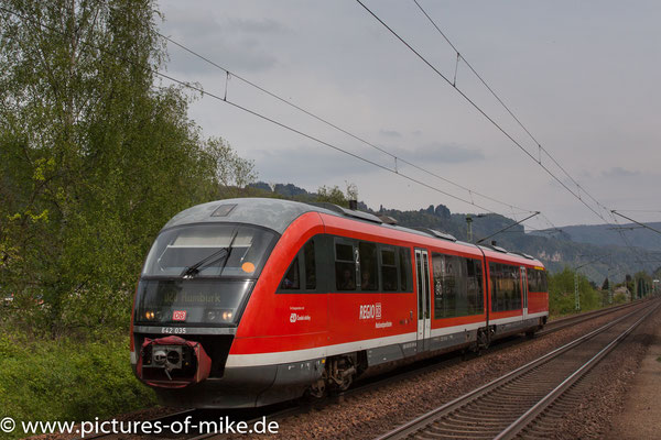DB/CD 642 035 am 3.5.2017 in Krippen als U28 von Decin nach Rumburk via Bad Schandau / Sebnitz