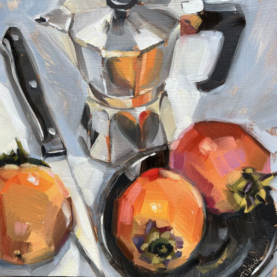 SLO117. Persimmon & Coffee.  8" in 11" frame. £175