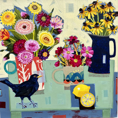 SLB101 Blackbird & Green Table  original sold. Print Available