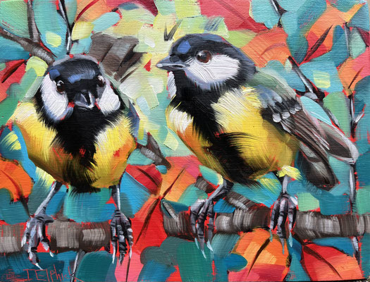 BO164 Great Tit Trio in Autumn sold print available