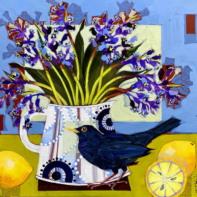 SLB80    Blackbird, Bluebells & Lemons   sold   print available 