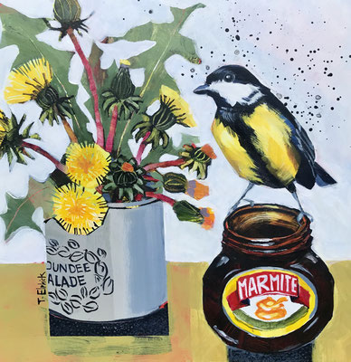 SLB42 Greattit & Dandelions original sold    print available