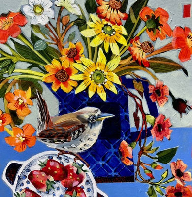 SLB70   Wren & Strawberries   original sold     print available