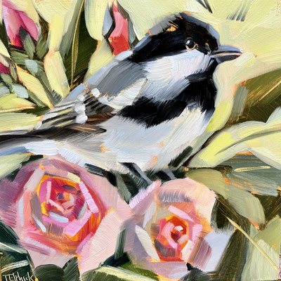 BO115. Coaltit & Roses. 6" in 9" frame  £150