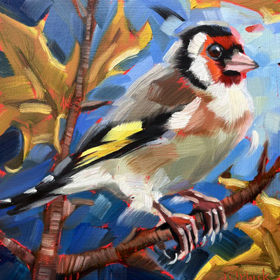BO159  Goldfinch in Autumn 6"x6" in frame 9"x9" £175