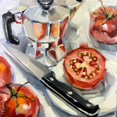 SLO229 Toms & Coffee 6"x6" in 9"x9' frame £150