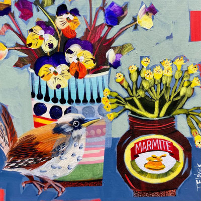 SLB79   Wren & Violas    sold    print available 