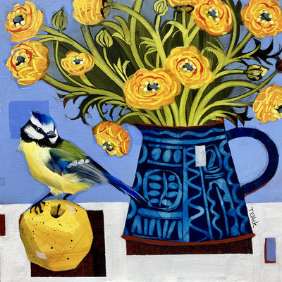 SLB82.  Bluetit & Ranunculus.  sold  print available 