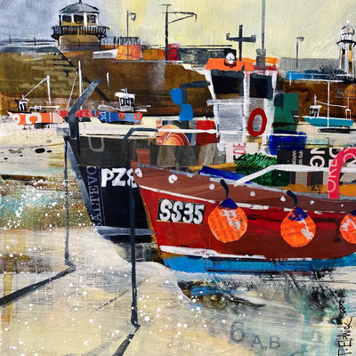 CO38   St. Ives Fishing Boats 2    original  8"in11"frame   £195   print available