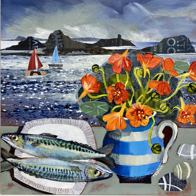 SLM43 Nasturtiums & Mackerel on St. Agnes  Original sold        print available