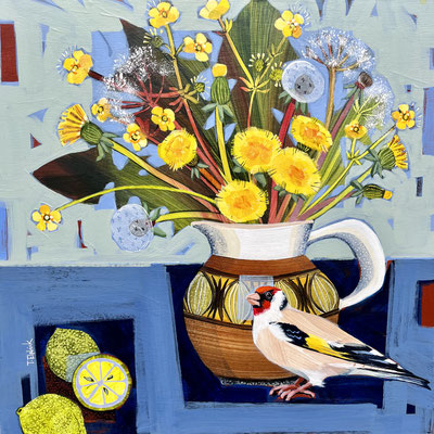 SLB99. Goldfinch & Dandelions. Original sold.  Print Available