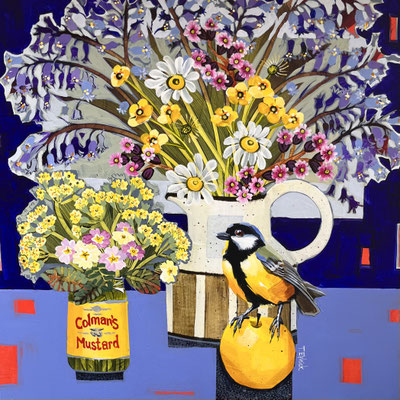 SLB119 Great Tit, Apple & Midwinter jug.  18" in 24" frame £750.  print available
