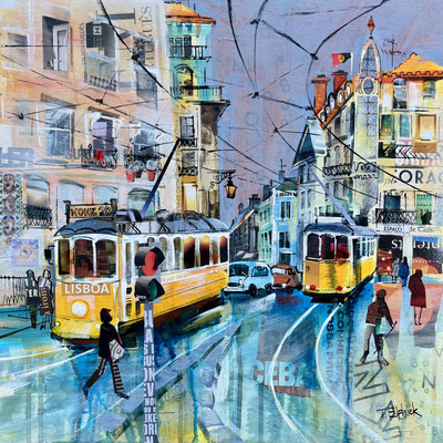 M55 Lisbon Tram 28  Original 16" square in 20" frame £700  print available