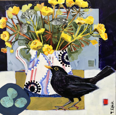 SLB36 Blackbird & Buttercups   original sold      print available
