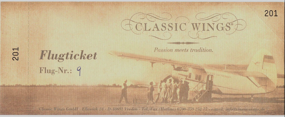 Flugticket der Classic Wings
