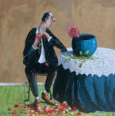 Thomas Bossard, artiste peintre, Je t'aime, un peu , beaucoup ... ,  huile sur toile, 100 x  100 cm