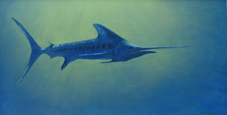 Zwaardvis 50x80cm, olieverf op paneel