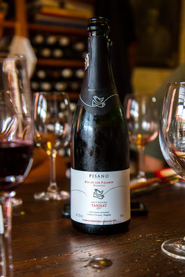 sparkling 100% Tannat Donker kersenrood met purper schijn, veel rood fruit, licht vegetaal. Maaltijdwijn met veel fruit en veel bittertjes.