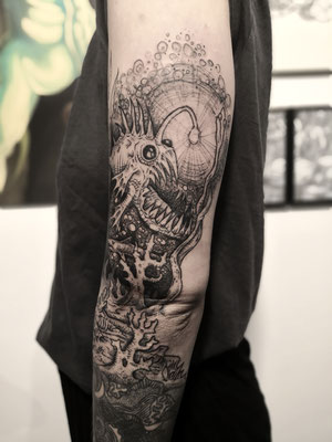 deep sea blackwork dark tattoo