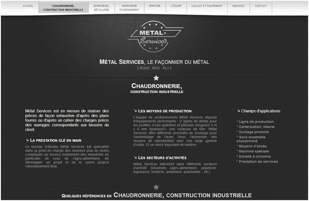 Métal Services,  site internet - onglet Chaudronnerie