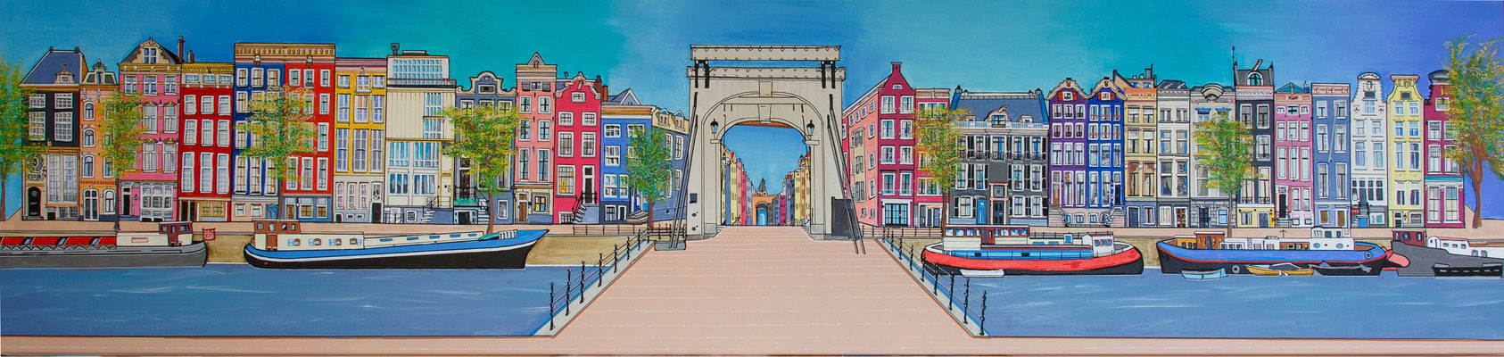 AMSTERDAM, AMSTEL MET DE MAGERE BRUG  50x200 VERKOCHT. ALS GICLEE (=GECERT. REPRODUCTIE OP LINNEN 50x200) 425 EURO