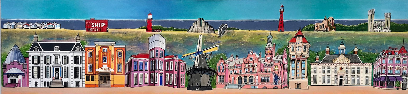 VELSEN, IJMUIDEN, SANTPOORT 50x200 -  EUR 850 OP LINNEN MET ALUMINIUM FRAME. ALS GICLEE (=GECERT.REPRODUCTIE OP LINNEN)  EUR 425
