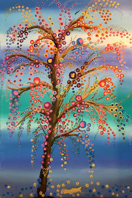 FAMILY TREE  BLUE 90X60 VERKOCHT, ALS GICLEE (= GECERT. REPRODUCTIE OP LINNEN)  285 EURO