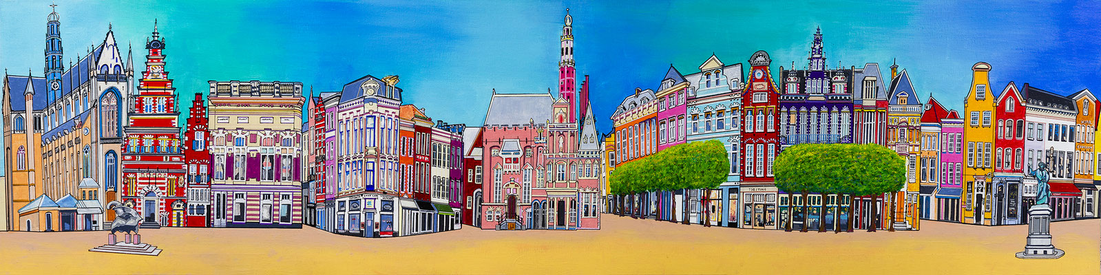 HAARLEM, GROTE MARKT VERKOCHT.  ALS GICLEE (=GECERT. REPRODUCTIE OP LINNEN 50x200) 425 EURO OF OP GEBORSTELD ALUMINIUM 395 EURO