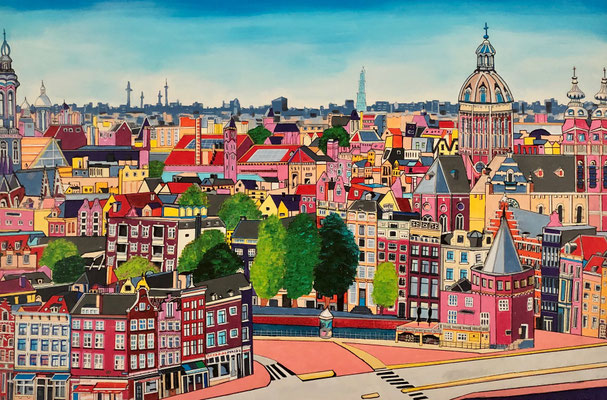 UITZICHT OP AMSTERDAM 80x120 - VERKOCHT. ALS GICLEE (= GECERT. REPRODUCTIE OP LINNEN) 425 EURO OF OP GEBORSTELD ALUMINIUM 375 EURO