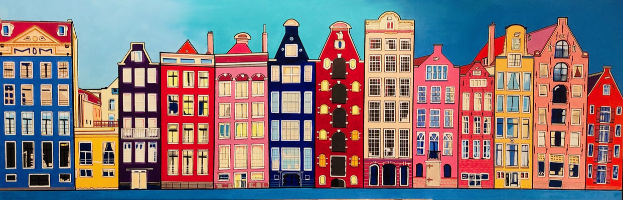 AMSTERDAM, DAMRAK 50x150  VERKOCHT. ALS GICLEE (=GECERT. REPRODUCTIE OP LINNEN) 375 EURO