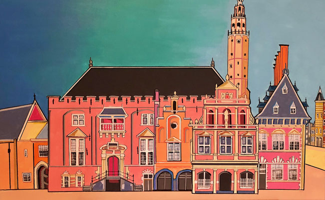 HAARLEM STADHUIS 60X90 VERKOCHT. ALS GICLEE (= GECERT. REPRODUCTIE OP LINNEN) 375 EURO