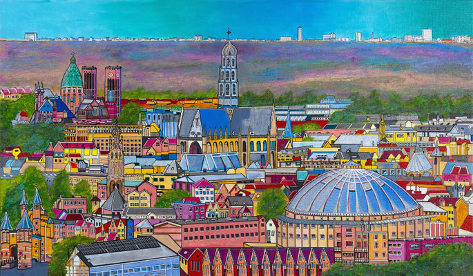UITZICHT OP HAARLEM MET DE SKYLINE VAN ZANDVOORT 70x120 VERKOCHT. ALS GICLEE (= GECERT. REPRODUCTIE OP LINNEN) EUR 400 OF OP DIBOND EUR 375 