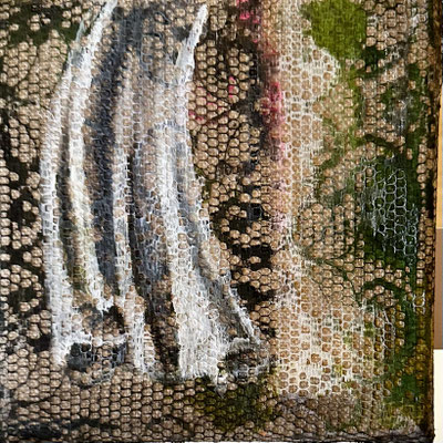 was bleibt 19 Acrylfarbe auf Spitze 20x20 cm