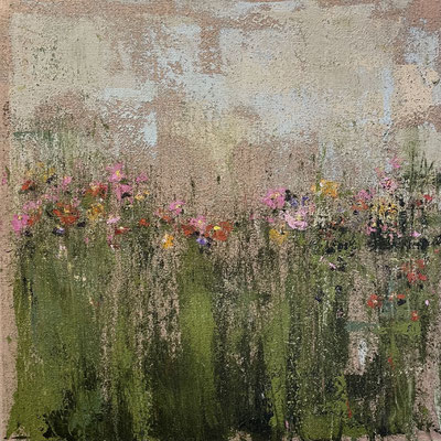 Acrylfarbe und Ölpastellkreide auf Jute 80 x 80 cm