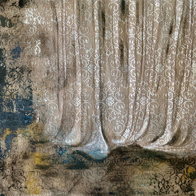 was bleibt 4 Acrylfarbe auf Jute und Spitze 80x80 cm