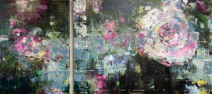 Acrylfarbe und Ölpastellkreide auf Leinwand Diptychon 60x 80 cm und 120 x 80 cm 