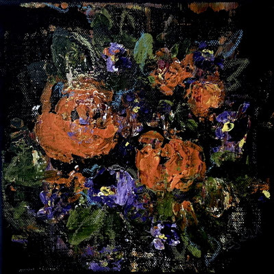 Acrylfarbe und Ölpastellkreide auf schwarzer Leinwand 20 x 20 cm 