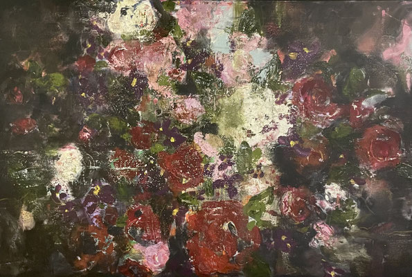 Acrylfarbe und Ölpastellkreide auf Leinwand 100 x 150