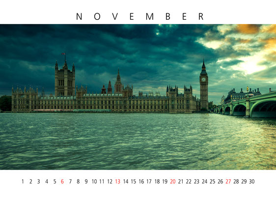 The Houses of Parliaments, London Calendar 2017, November