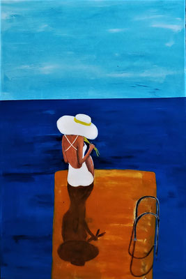 WOMAN ON JETTY    ACRYL AUF LEINWAND  75cmx 115cm  