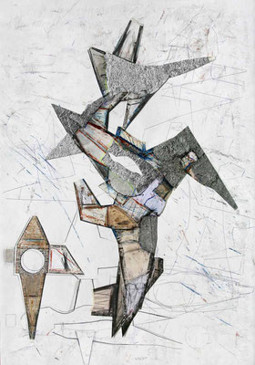 Splitter (Flug), 100 x 70 cm, Collage/Zeichnung, 6/2023