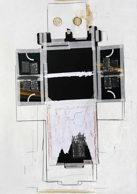 Skulpturskizze, 60 x 42 cm, Collage/Zeichnung, 3/2024