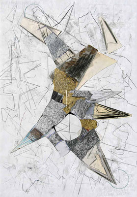 Splitter (Flug), 100 x 70 cm, Collage/Zeichnung, 3/2023
