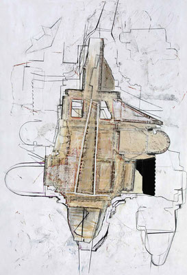 Skulpturskizze (Elohim), 94 x 64 cm, Collage/Zeichnung, 4/2024