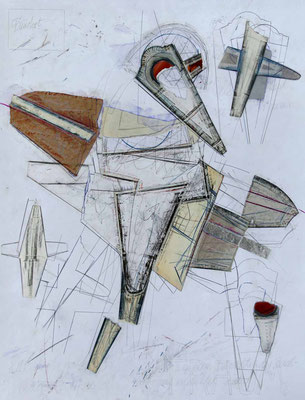 Splitter, 68 x 60 cm, Collage/Zeichnung, 3/2023